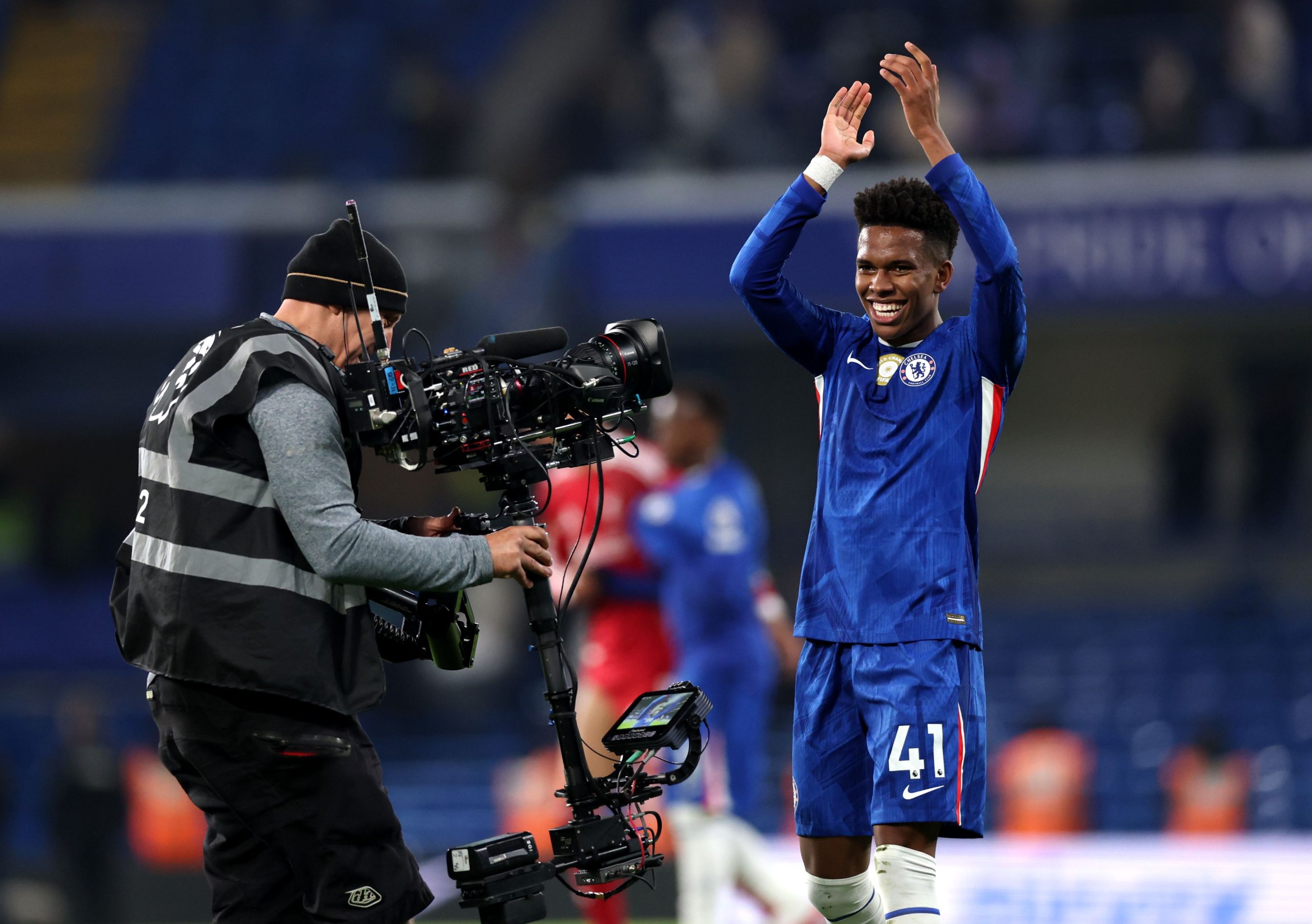 Estevao celebrates against Liverpool.