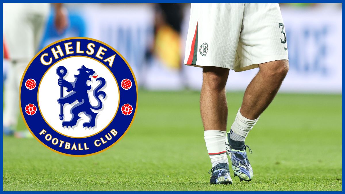 Marc Guiu with a Chelsea logo.