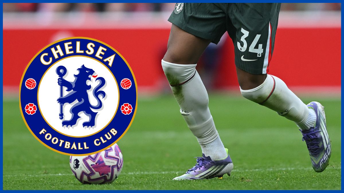 Josh Acheampong with a Chelsea logo.