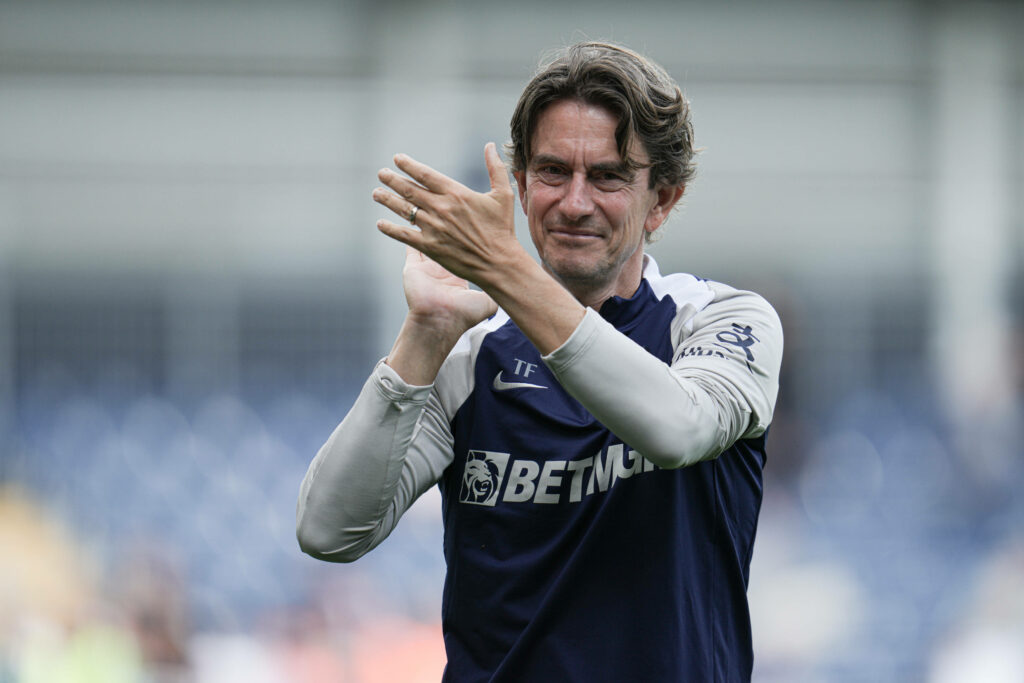Tottenham manager Thomas Frank claps