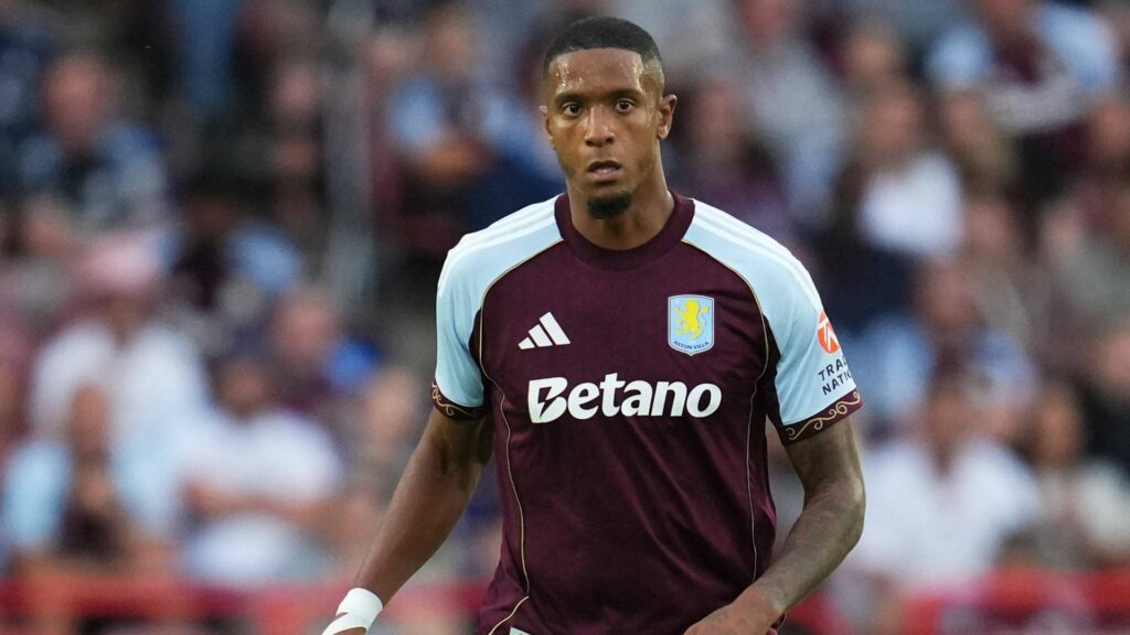 Ezri Konsa concentrated while playing for Aston Villa