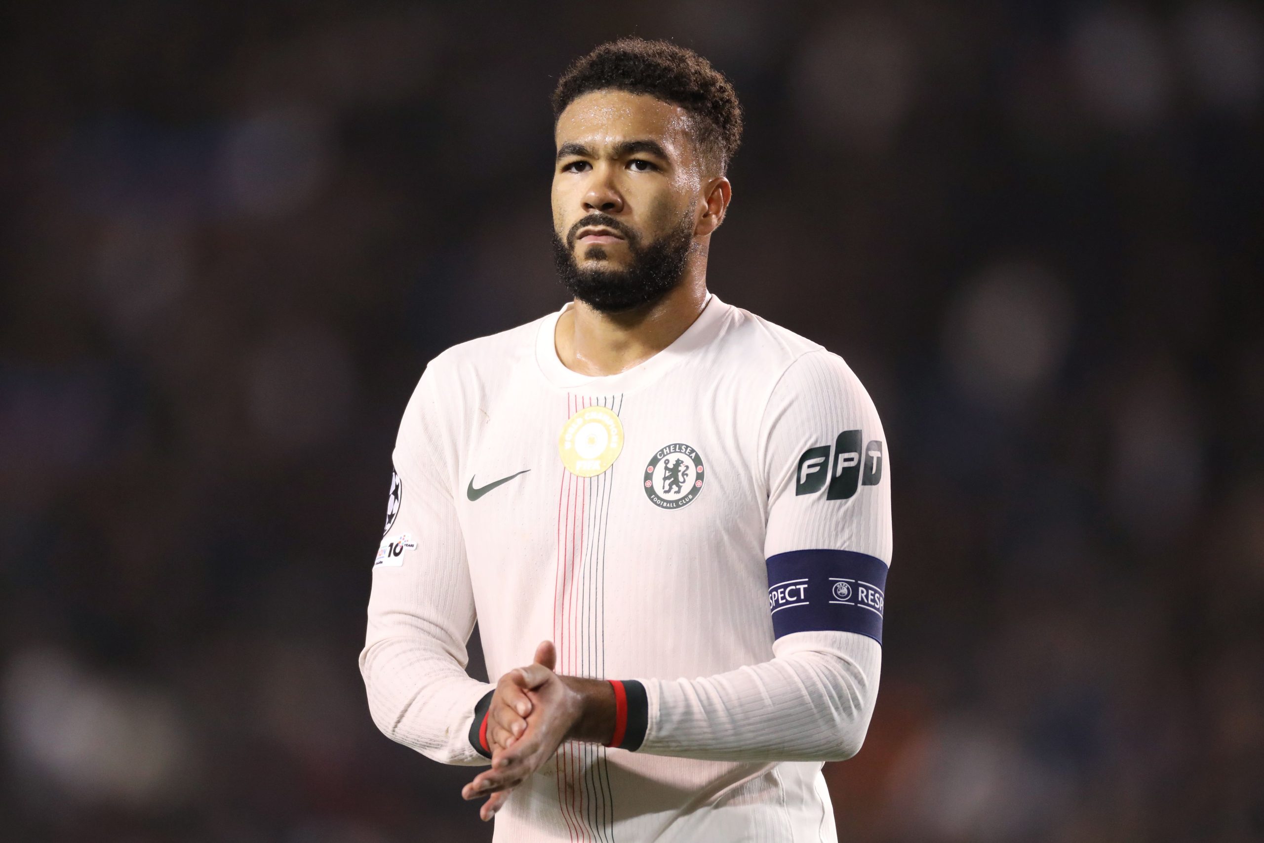 Reece James applauds the Chelsea fans.