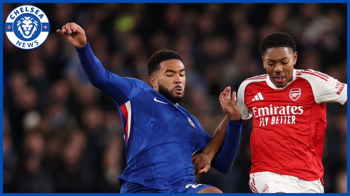 Reece James battles in midfield,