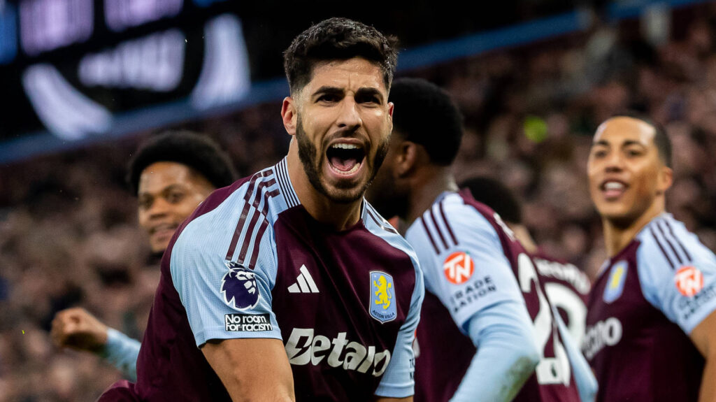 Former Aston Villa loanee Marco Asensio celebrates a goal.